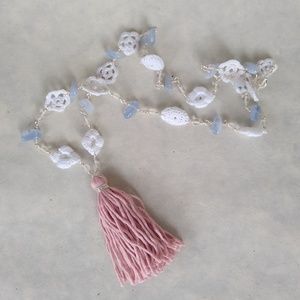 Blue Lace Agate and Clear Quartz Pendant Necklace